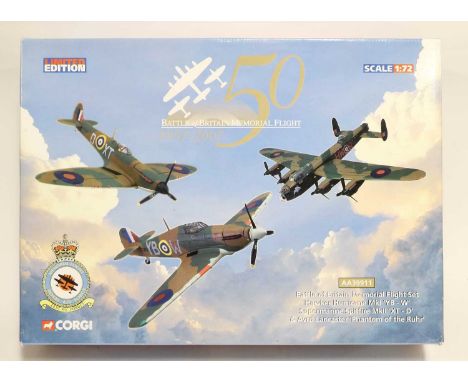 Corgi Aviation Archive AA39911 1:72 Scale Battle Of Britain Memorial Flight Set with Hawker Hurricane, Supermarine Spitfire a