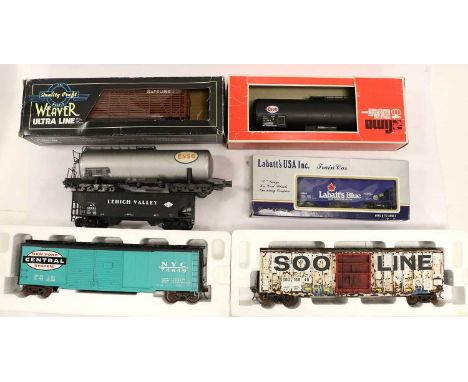 O Gauge US Outline Rolling Stock K-Line The Heavyweights two Railway Post Offices (both boxed), Soo Line and NYC box cars, as