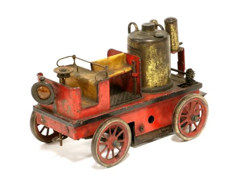 Bing Fire Engine with boiler to rear with single cylinder water pump power from clockwork motor, with coloured glass headlamp