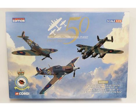 Corgi Aviation Archive AA39911 1:72 Scale Battle Of Britain Memorial Flight Set with Hawker Hurricane, Supermarine Spitfire a