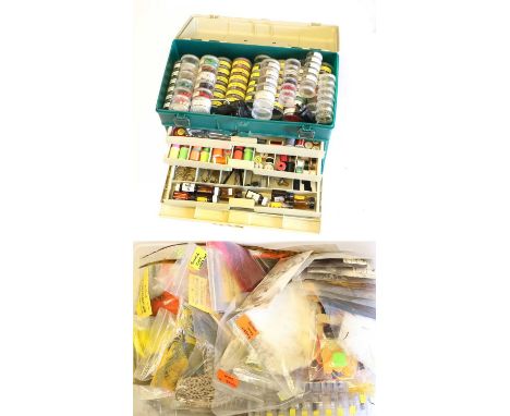 A Large Quantity of Fly Tying Materials together with a tackle box containing further materials and tools. (Q)