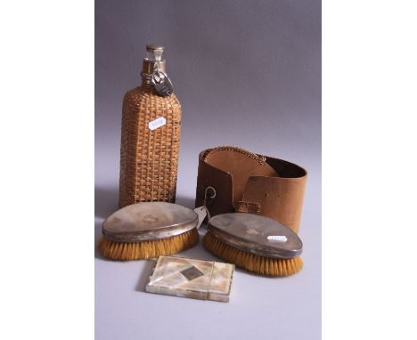 AN EDWARDIAN WICKER COVERED GLASS BOTTLE, with silver and glass stopper and collar, makers John Heath & John Middleton, Londo