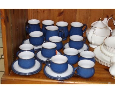 DENBY POWDER BLUE AND WHITE CUPS, SAUCERS AND MUGS