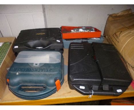 THREE BOXED ELECTRIC HAND TOOLS, to include two drills, a sander and a tool box with contents