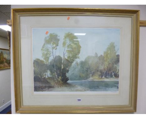 SIR WILLIAM RUSSELL FLINT (1880-1969), river landscape print, signed in pencil lower right with publishing blind stamp lower 