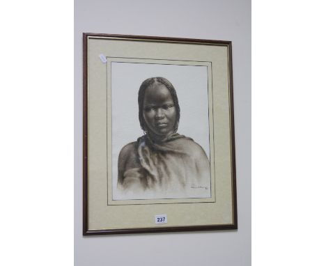 GERARD BHENGU (1910-1990), portrait study young woman, watercolour, signed lower right, approximately 36cm x 26.5cm