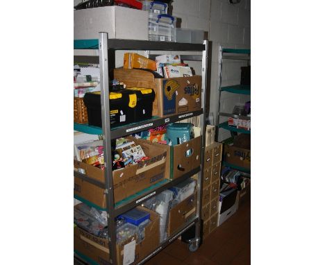 EIGHT BOXES AND LOOSE SUNDRY CRAFT ITEMS, BOXED AEROBIC STEP, FILES, etc