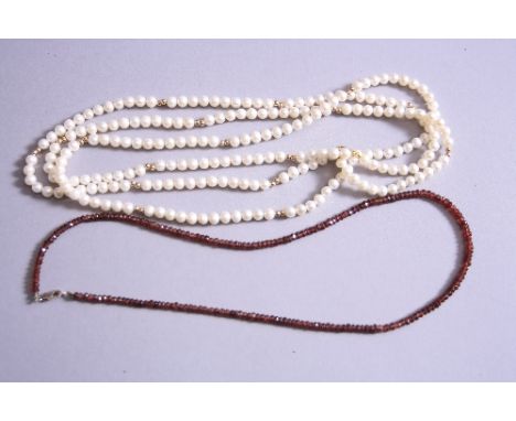 A PEARL NECKLACE, with 9ct clasps together with another necklace with silver clasp (2)