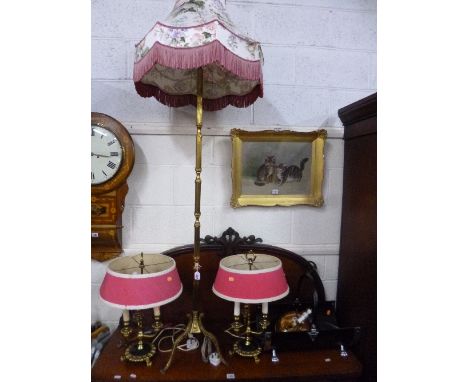 A PAIR OF TABLE LAMPS, with shades, standard lamp with shade, etc (7)