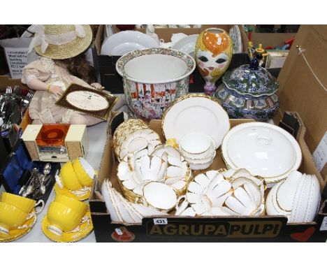 A ROYAL VALE DINNER SERVICE, six Aynsley cups and saucers, Albernon doll with certificate, Musica radiogram style plastic mus