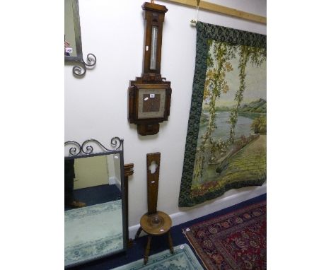 AN OAK CASED WALL BAROMETER, and a spinning chair (2)