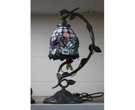 A TIFFANY STYLE TABLE LAMP, with coloured glass shade