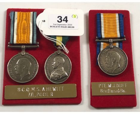 7th Bn King’s Liverpool Regiment WW1 Pair of Medals etc.Awarded to “8 C.Q.M. SJT A HEWITT 7/L’POOL R”. Comprising: British Wa