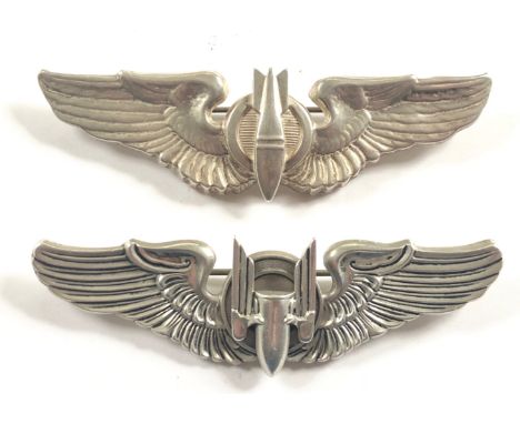 Similar WW2 Period US Army Air Force Bombardier Wings &amp; Aerial Gunner’s Wings.A good silver example with pin and hook fit