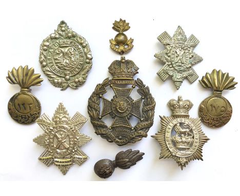 Rifle Brigade helmet plate and 8 badges.A good Victorian Rifle Brigade helmet plate on replaced loops ... Argyll &amp; Suther