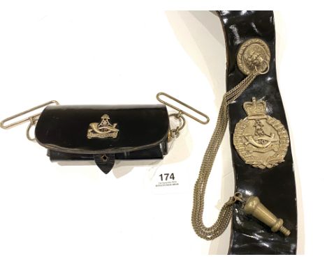 10th Princess Mary’s Own Gurkha Rifles post 1953 Officer’s pouch belt.Good patent leather example mounted with lion’s head bo