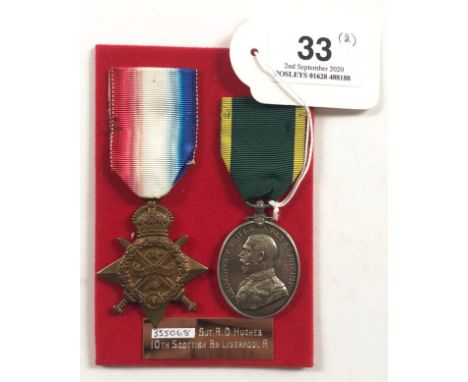 10th Bn (Liverpool Scottish) King’s Liverpool Scottish WW1 1914 Star Pair of Medals.Awarded to “355068 SJT R.D. HUGHES 10/L’P