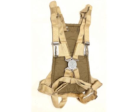 WW2 RAF Observer’s Parachute Harnesswhite webbing harness.  Plated adjustment buckles.  Webbing chest pads fitted with ski sh