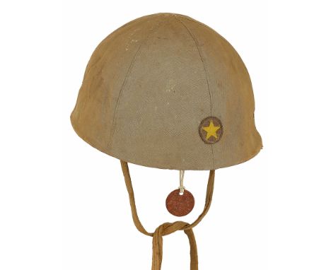 WW2 Japanese Army Combat Helmet &amp; Cover.A very good example, liberated by Telegraphist Victor Roy Bicknell Royal Navy in 