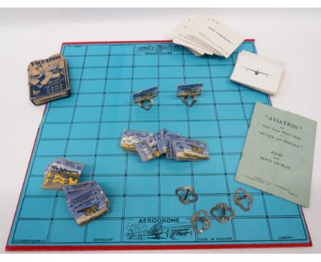 WW2 “Aviation” Gameboard game produced by “H. P Gibson &amp; Sons Ltd”.  Comprising card board, pressed tin stands, various a