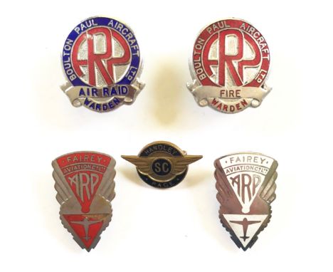 WW2 Home Front Aircraft Factory ARP Lapel Badges.A scarce selection comprising: Boulton Paul Aircraft Ltd “Fire Warden”, ....
