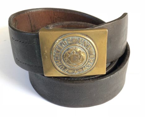WW1 Imperial German Wurttemberg Other Rank’s Belt &amp; BuckleA good example of black leather, complete with brass state buck