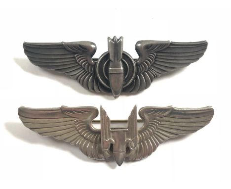 WW2 Period US Army Air Force Bombardier Wings &amp; Aerial Gunner’s Wings.A good silver example with pin and hook fitting sta