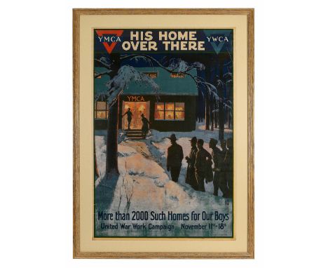 WW1 American YMCA Fund Raising Poster.A good large poster depicting a wintery forest with a YMCA hut and American soldiers. T