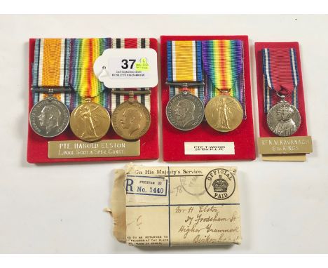 King’s Liverpool Regiment Medals, 3 WW1 Groups.First group awarded to “109797 PTE H. ELSTON L’POOL R”. Comprising: British Wa