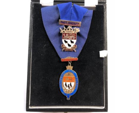 Past Mayor of Canterbury &amp; Past Sheriff of Canterbury Silver &amp; Enamel Neck Badges.The past Mayor is engraved to the r