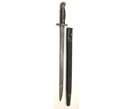 WW1 1907 Pattern Bayonet.This example by Sanderson has a date of June 1918. Housed in leather and steel mounted scabbard. GC.