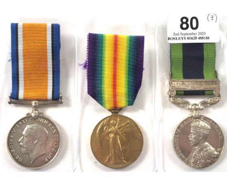 WW1 2/4th Bn Border Regiment IGS Medal Group of Three.Awarded to “201121 PTE F. ATKINSON 2-4  BORD REGT”. Comprising: British