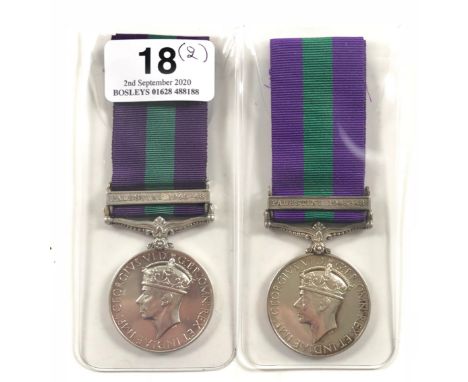 Coldstream Guards and Buffs General Service Medals, clasps “Palestine 1945-48”Two examples awarded to “2670943 GDSM  R. NEWSO