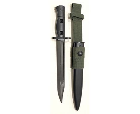 Cold War Period British L1A3 Bayonet.A very good example complete with scabbard and webbing frog. Near unissued condition.