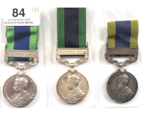Border Regiment 3 x India General Service Medal Clasp “Waziristan 1921-24”Awarded to “3590560 PTE T LEACOCK BORD R”. ... “359
