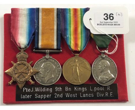 WW1 Liverpool Regiment / Waterways &amp; Railways Royal Engineers Group of Four Medals.Awarded to Private John Wilding. Compr