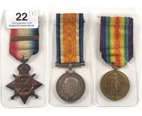 Royal Horse Artillery WW1 1914 Star Group of Three Medals.Awarded to “37968 CPL A.S. BUSH RA” Comprising: 1914 Star, with cla