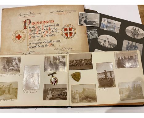 WW1 Attributed VAD Nurse Photograph Albums &amp; Badges.A scarce “snap shot” photograph album compiled by Miss Faith Garner w