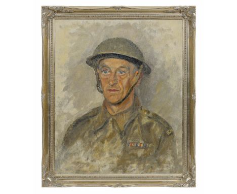 WW2 Home Guard Portrait Painting by Florence Hess 1941.This good quality oil on canvas portrait depicts the head and shoulder