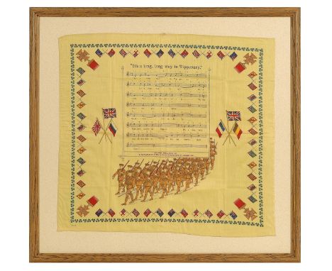 WW1 Irish “It’s A Long Way to Tipperary” Patriotic Large Cotton Sheet.A colourful and scarce large size example, printed cott