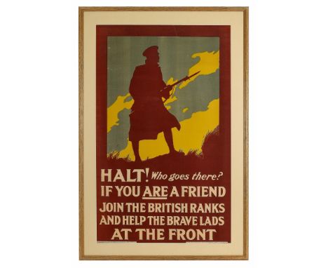 WW1 Army Recruiting Poster “Halt Who Goes There”A rare large example of the Army Recruiting Poster No. 60. It depicts a defia