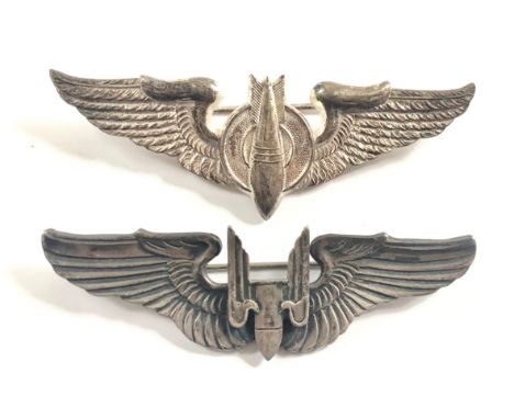 WW2 Period US Army Air Force British Made Bombardier Wings.A good silver plated example with pin and hook fitting indicating 