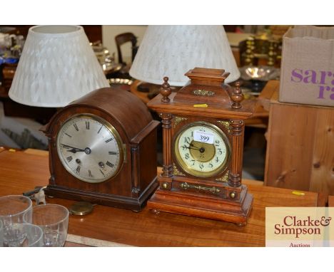 An Edwardian walnut cased mantle clock and a 1920s eight day mantel clock