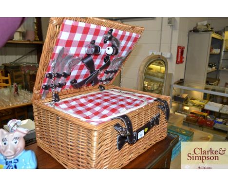A wicker picnic hamper