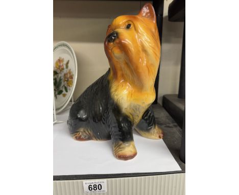 A large scale 1/1 ceramic Yorkshire Terrier dog, unbranded