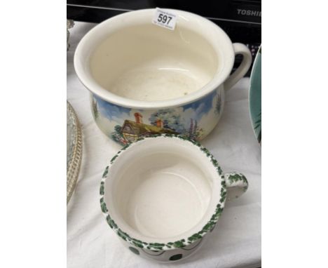 A vintage Falcon ware thatch cottage planter / chamber pot &amp; one other