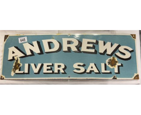 A retro Andrews liver salt enamel sign 61cm x 20.5cm