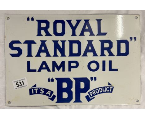 A retro Royal Standard Lamp Oil BP Product enamel sign. 36cm x 24cm