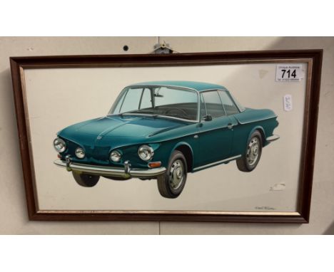 A Ken Rush gouache / airbrush of a 1970s VW Volkswagen Karmann Ghia Type 3 Razor Edge