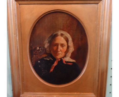 Nineteenth century European school, an oval head and shoulders portrait of an elderly woman, oil on canvas (24cm x 16cm) in a